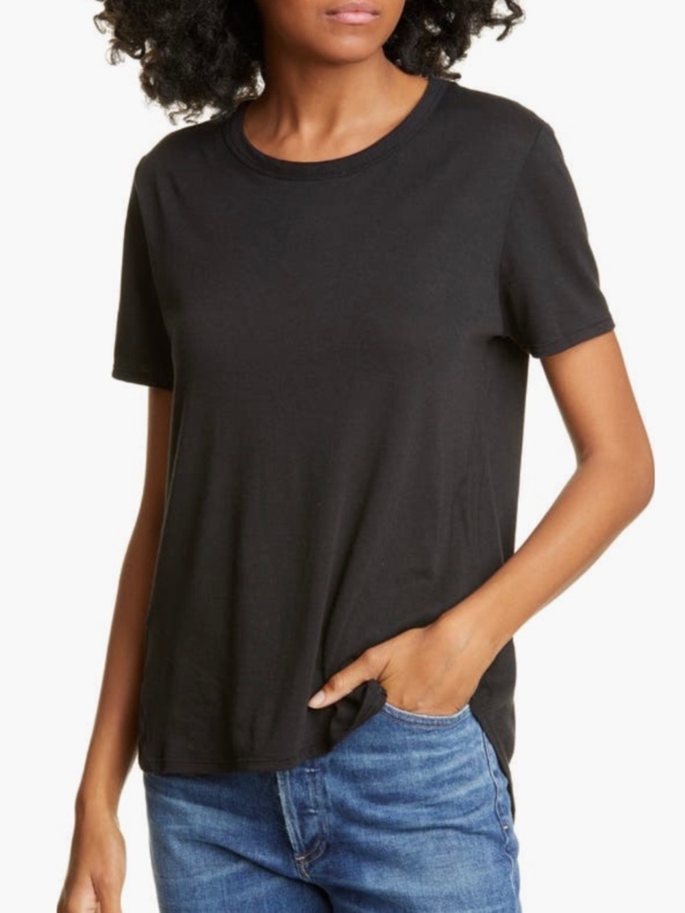 VERONICA BEARD Lauren Crew Neck High Low Pima Cotton Tee Shirt Black SZ XXL
